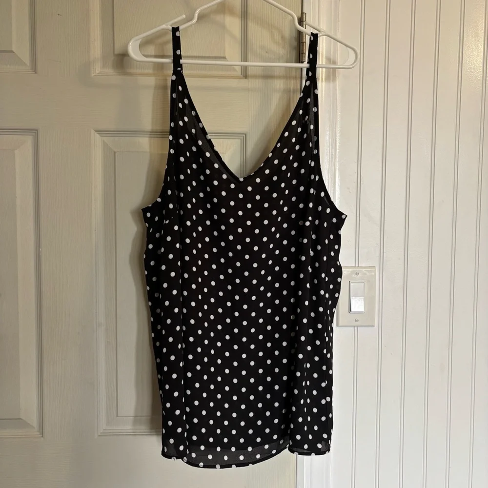 Torrid Georgette V Neck Racerback Black Camisole Cami Polka Dots Chiffon